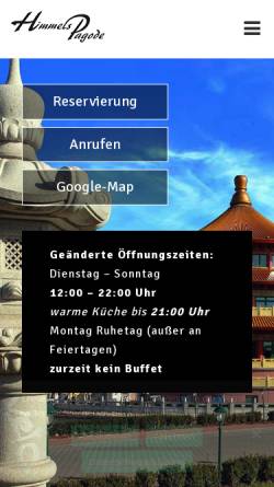 Vorschau der mobilen Webseite www.himmelspagode.de, Kaiserpagode und Himmelspagode - Chinesische Spezialitätenrestaurants