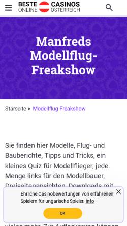 Vorschau der mobilen Webseite www.modellflug-freakshow.at, Manfreds Modellflug-Freakshow