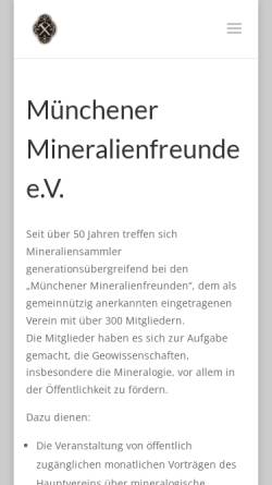 Vorschau der mobilen Webseite www.mineralienfreunde.de, Münchener Mineralienfreunde e.V. (MM)