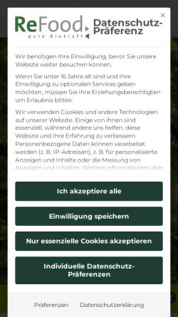 Vorschau der mobilen Webseite www.refood.de, SARIA ReFood GmbH