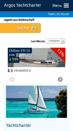Vorschau der mobilen Webseite www.argos-yachtcharter.de, Argos Yachtcharter & Touristik GmbH