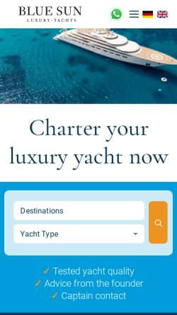 Vorschau der mobilen Webseite www.bluesun-luxury-yachts.com, BlueSun Luxury Yachts