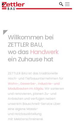 Vorschau der mobilen Webseite www.zettler-bau.de, Zettler GmbH