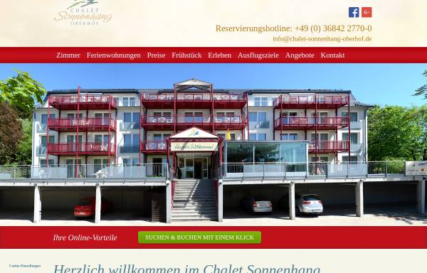 Vorschau von www.chalet-sonnenhang-oberhof.de, Appart-Hotel Garni Chalet Sonnenhang