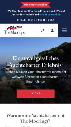 Vorschau der mobilen Webseite www.moorings.de, Moorings Yachtcharter