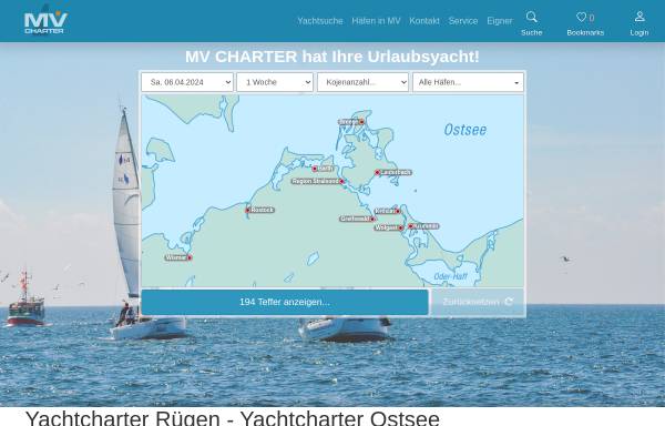 Vorschau von www.mv-charter.de, MV Yachtcharter Rügen, Wismar bis Greifwald