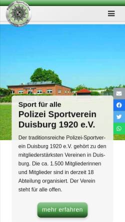 Vorschau der mobilen Webseite www.psv-duisburg.de, Polizei-Sportverein Duisburg 1920 e.V.