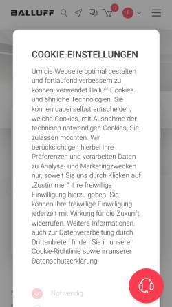 Vorschau der mobilen Webseite www.balluff.de, Balluff GmbH - Sensors for Automation