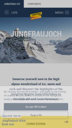 Vorschau der mobilen Webseite www.jungfrau.ch, Jungfraubahnen