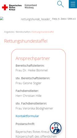 Vorschau der mobilen Webseite www.kvwuerzburg.brk.de, BRK Rettungshundestaffel Würzburg