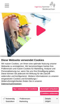 Vorschau der mobilen Webseite www.ingenieurkammer.de, Ingenieurkammer Niedersachsen