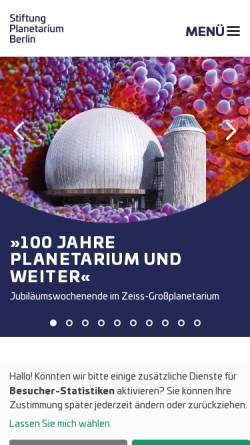 Vorschau der mobilen Webseite www.planetarium-berlin.de, Astronomie in Berlin