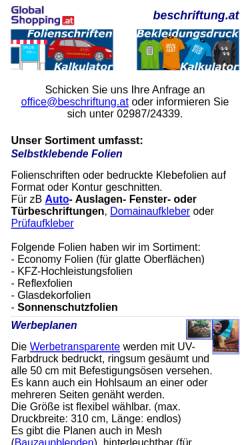 Vorschau der mobilen Webseite www.beschriftung.at, Austrian-Global-Shopping