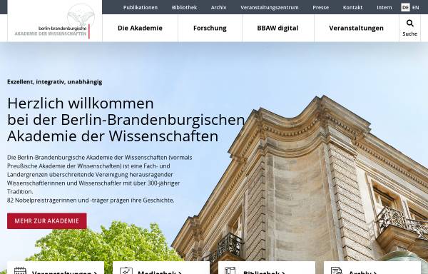 Vorschau von www.bbaw.de, Berlin-Brandenburgische Akademie der Wissenschaften