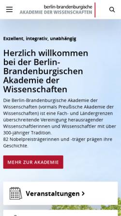 Vorschau der mobilen Webseite www.bbaw.de, Berlin-Brandenburgische Akademie der Wissenschaften