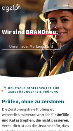 Vorschau der mobilen Webseite www.dgzfp.de, Deutsche Gesellschaft für Zerstörungsfreie Prüfung e.V. (DGZfP)