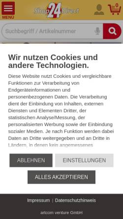 Vorschau der mobilen Webseite www.shop24direct.de, Shop24direct