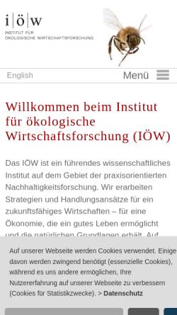 Vorschau der mobilen Webseite www.ioew.de, Institut für ökologische Wirtschaftsforschung (IÖW) GmbH