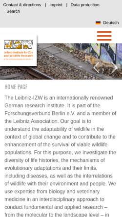 Vorschau der mobilen Webseite www.izw-berlin.de, IZW - Institut für Zoo- und Wildtierforschung Berlin