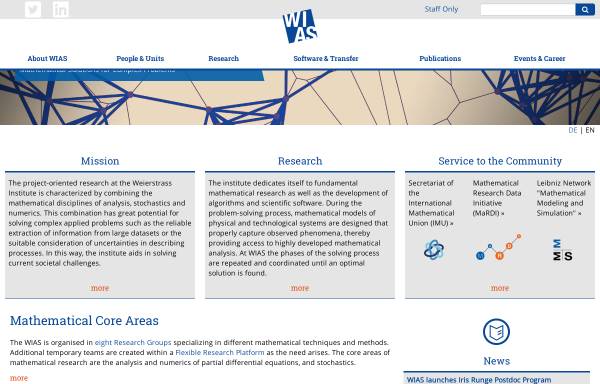 Vorschau von www.wias-berlin.de, Weierstraß-Institut für Angewandte Analysis und Stochastik