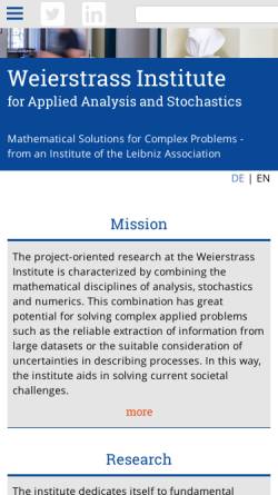 Vorschau der mobilen Webseite www.wias-berlin.de, Weierstraß-Institut für Angewandte Analysis und Stochastik