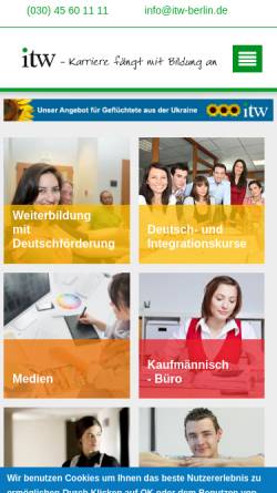 Vorschau der mobilen Webseite www.itw-berlin.de, Institut für technische Weiterbildung Berlin e.V.