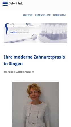 Vorschau der mobilen Webseite www.zahnarztpraxis-zagorowski.de, Zahnarztpraxis Joanna Zagorowski