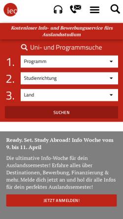 Vorschau der mobilen Webseite www.ieconline.de, IEC Online-International Education Centre Berlin