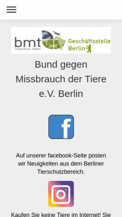 Vorschau der mobilen Webseite www.tierschutz-bmt-berlin.de, BMT Landesverband Berlin e.V.