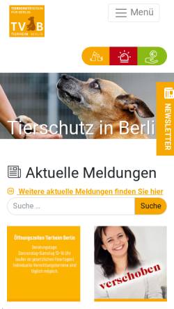 Vorschau der mobilen Webseite www.tierschutz-berlin.de, Der Tierschutzverein Berlin (TVB)