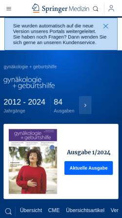 Vorschau der mobilen Webseite www.springermedizin.de, Gynäkologie+Geburtshilfe
