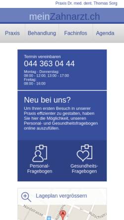 Vorschau der mobilen Webseite www.meinzahnarzt.ch, Dr.med.dent. Thomas Sorg