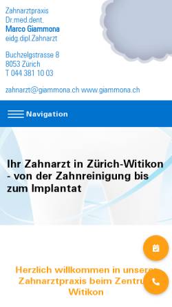 Vorschau der mobilen Webseite www.giammona.ch, Zahnarztpraxis Dr. med. dent. M. Giammona