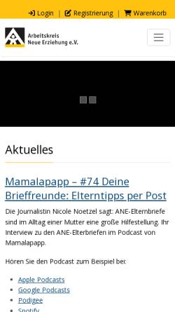 Vorschau der mobilen Webseite www.ane.de, Arbeitskreis Neue Erziehung e. V.
