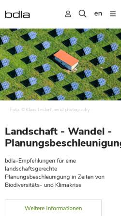 Vorschau der mobilen Webseite www.bdla.de, BDLA Bund Deutscher Landschaftsarchitekten