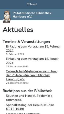Vorschau der mobilen Webseite www.philatelistische-bibliothek.de, Philatelistische Bibliothek Hamburg e.V.