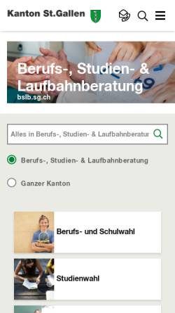 Vorschau der mobilen Webseite www.berufsberatung.sg.ch, Berufsberatung des Kantons St.Gallen