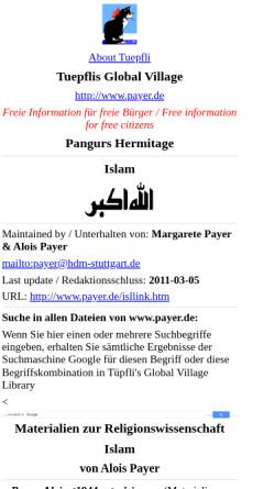 Vorschau der mobilen Webseite www.payer.de, Tuepflis Global Village: Islam