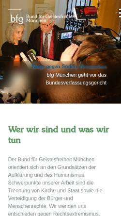 Vorschau der mobilen Webseite www.bfg-muenchen.de, Bund für Geistesfreiheit (bfg) München: Interessenvertretung der Konfessionslosen