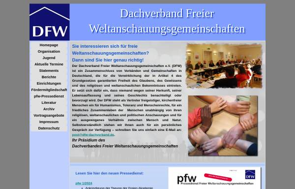 Vorschau von www.dfw-dachverband.de, Dachverband freier Weltanschauungsgemeinschaften e.V.