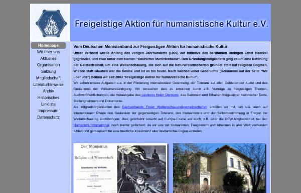 Vorschau von www.freigeistige-aktion.de, Freigeistige Aktion für humanistische Kultur e.V.