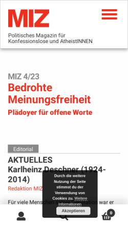 Vorschau der mobilen Webseite www.miz-online.de, MIZ – Materialien und Informationen zur Zeit