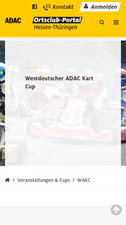 Vorschau der mobilen Webseite www.wakc.de, Westdeutscher ADAC-Kart-Cup