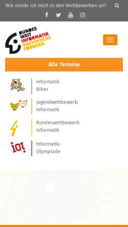 Vorschau der mobilen Webseite bwinf.de, Bundeswettbewerb Informatik