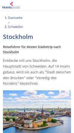 Vorschau der mobilen Webseite www.stockholm.at, Städtereisen Stockholm - Hotel Sonderangebote