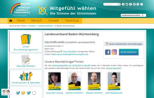 Vorschau von www.tierschutzpartei-bw.de, Mensch Umwelt Tierschutz - Landesverband Baden-Württemberg