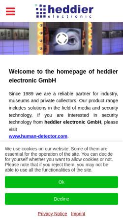 Vorschau der mobilen Webseite www.heddier.com, Heddier Electronic GmbH