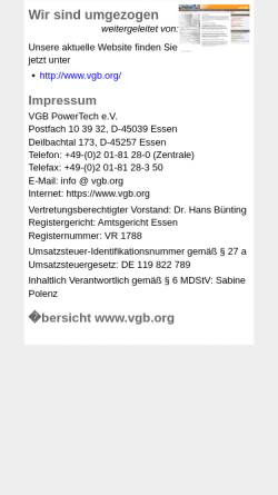 Vorschau der mobilen Webseite www.vgb-power.de, Technische Vereinigung der Großkraftwerksbetreiber e. V.