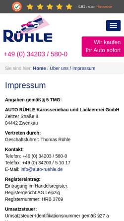 Vorschau der mobilen Webseite www.auto-ruehle.de, Auto Rühle