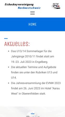 Vorschau der mobilen Webseite www.evnw.ch, Eishockeyvereinigung Nordwestschweiz